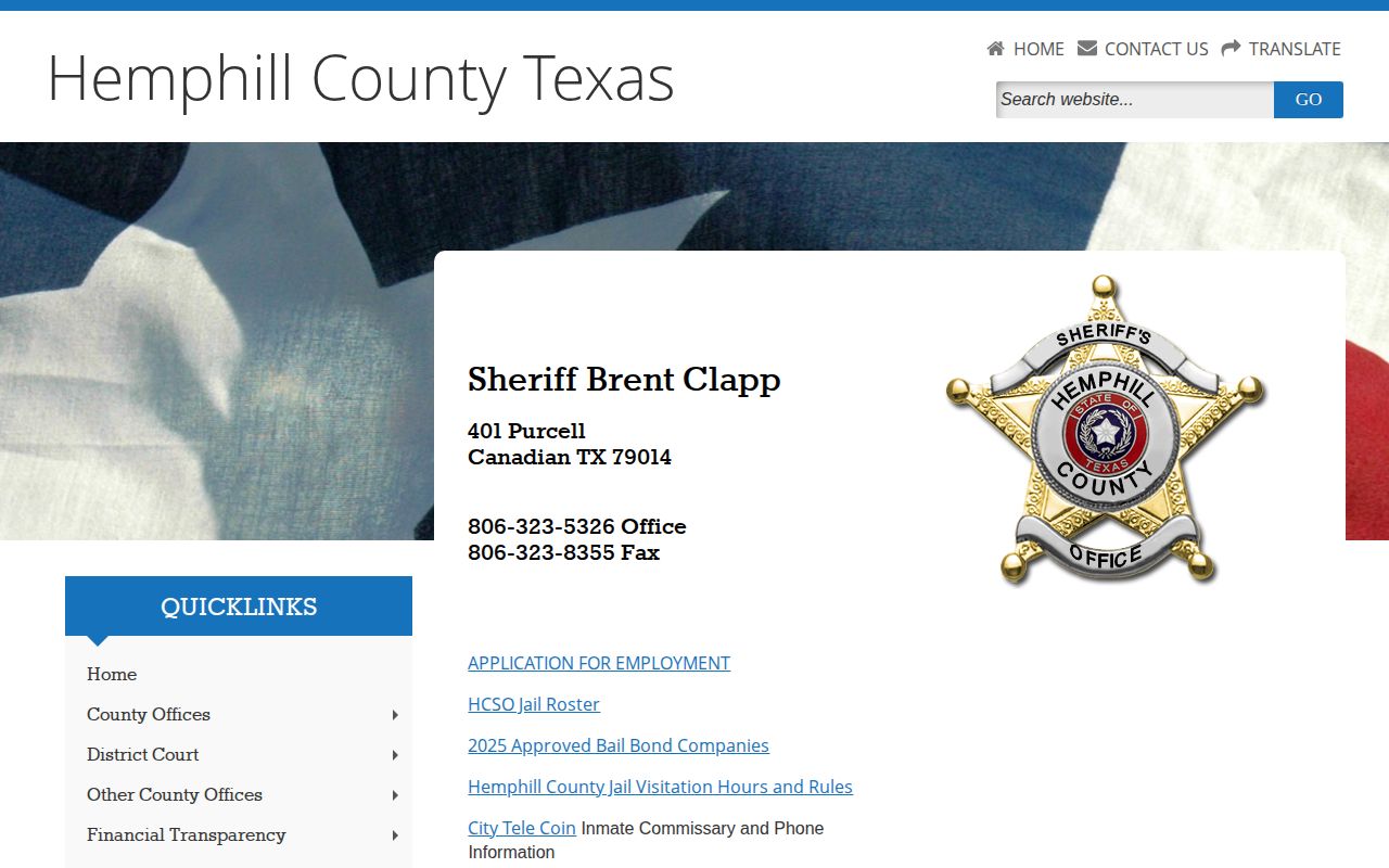 Hemphill County Sheriff official warrant contact route
